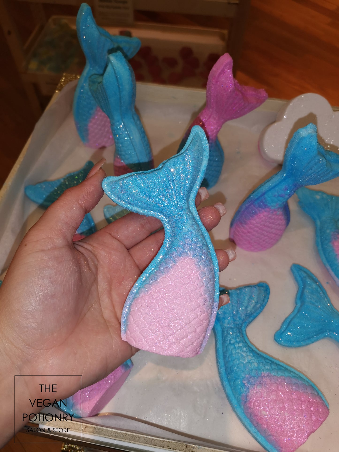 Mermaid Tail Bath Bombs with Biodegradable Glitter | The Vegan Potionry