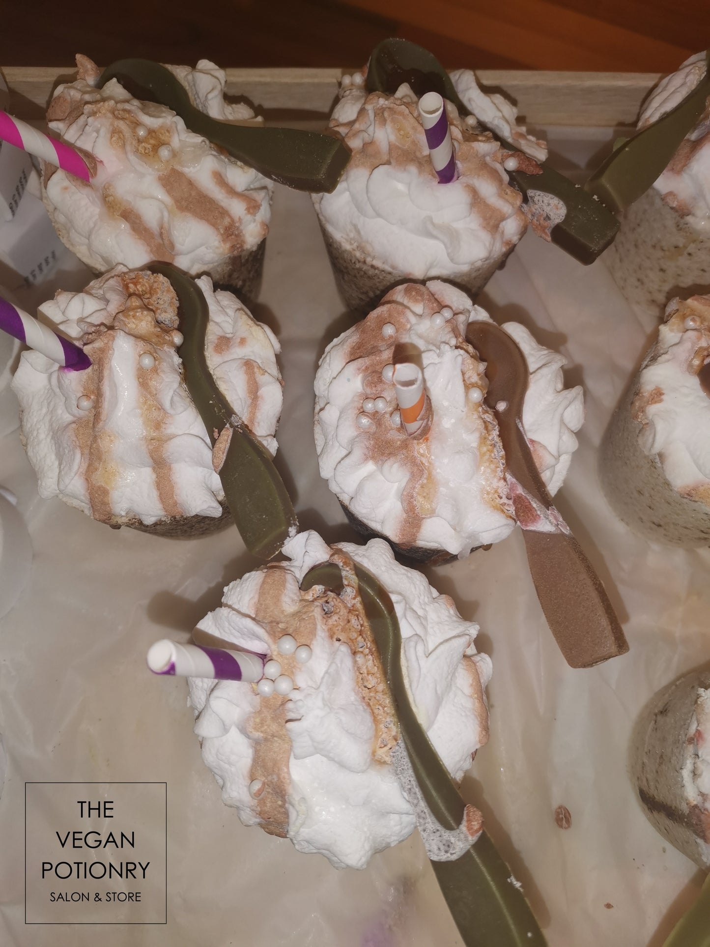 Coffee Latte & Frappe Bubbling Bath Bombs with toys inside | The Vegan Potionry |