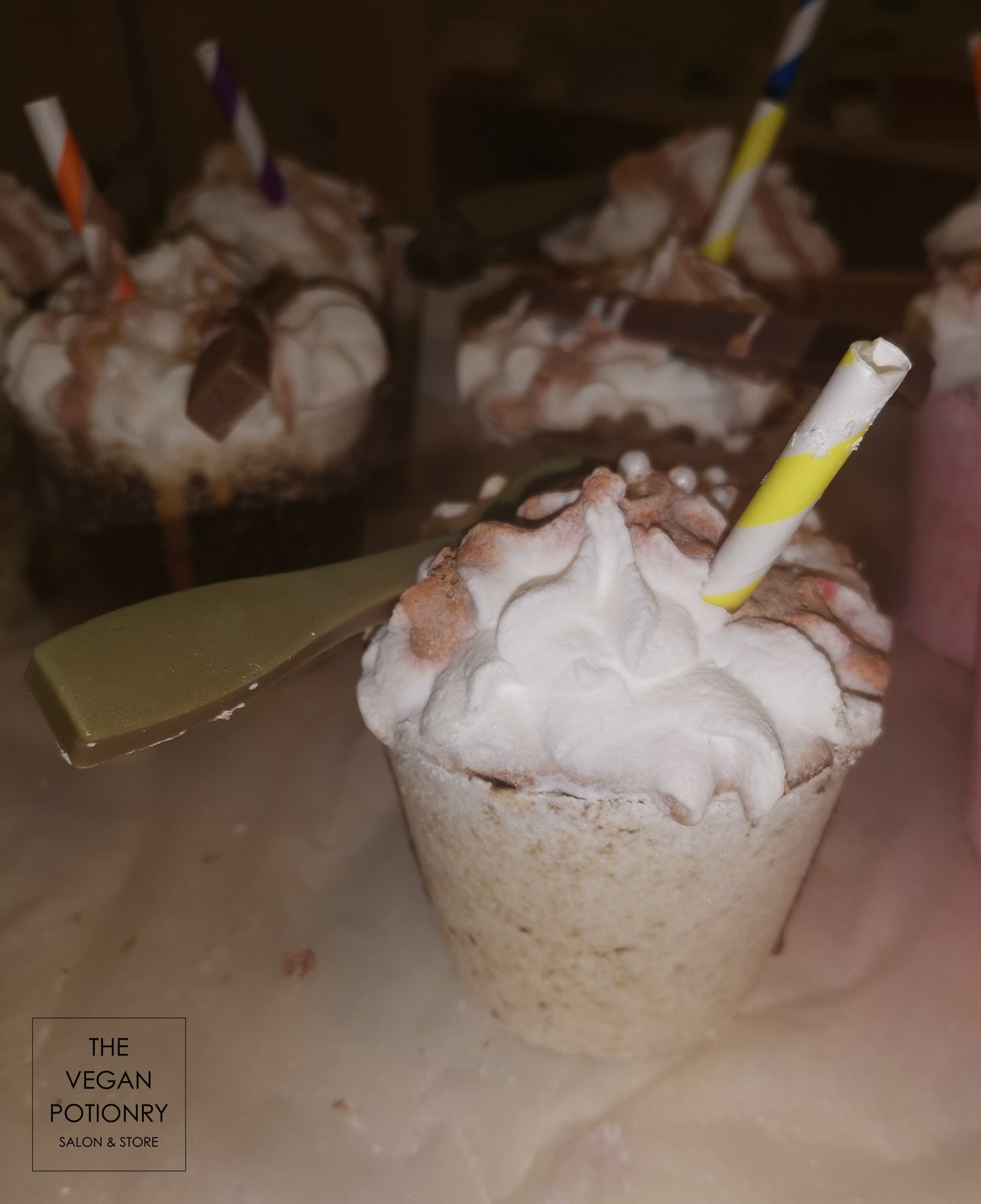 Coffee Latte & Frappe Bubbling Bath Bombs with toys inside | The Vegan Potionry |