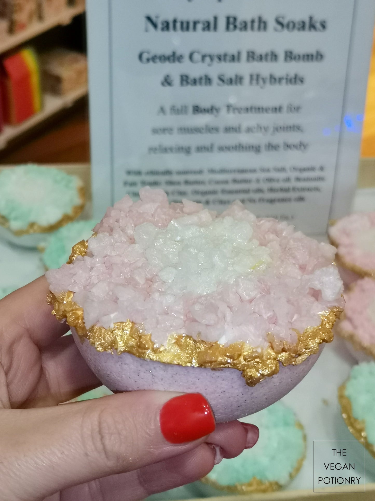Rosemary + Strawberry + Pink Himalayan Salt Geode Crystal Bath Bomb Bath Salt Hybrid | Luxury Spa Collection Natural Bath Soaks