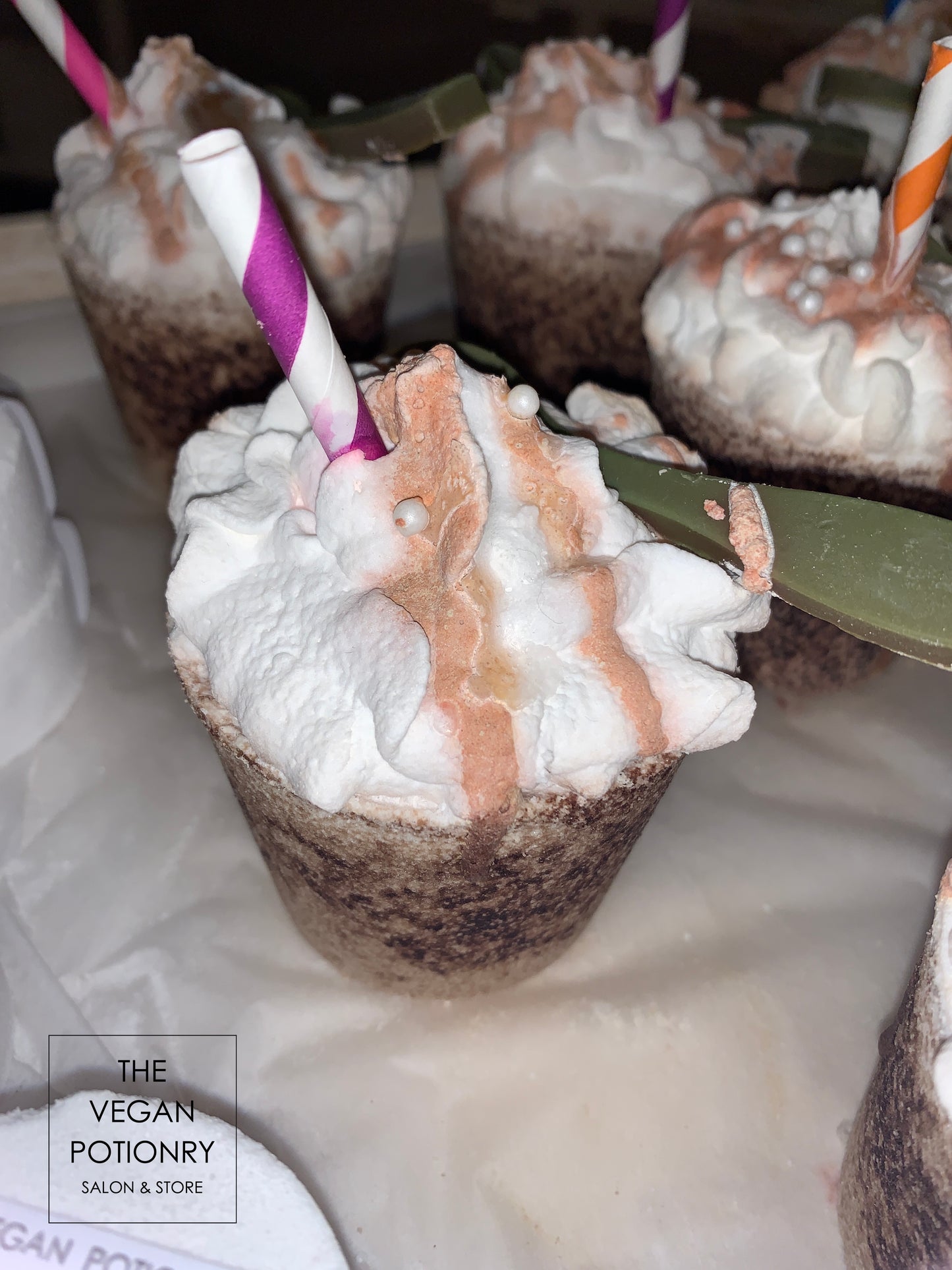 Coffee Latte & Frappe Bubbling Bath Bombs with toys inside | The Vegan Potionry |