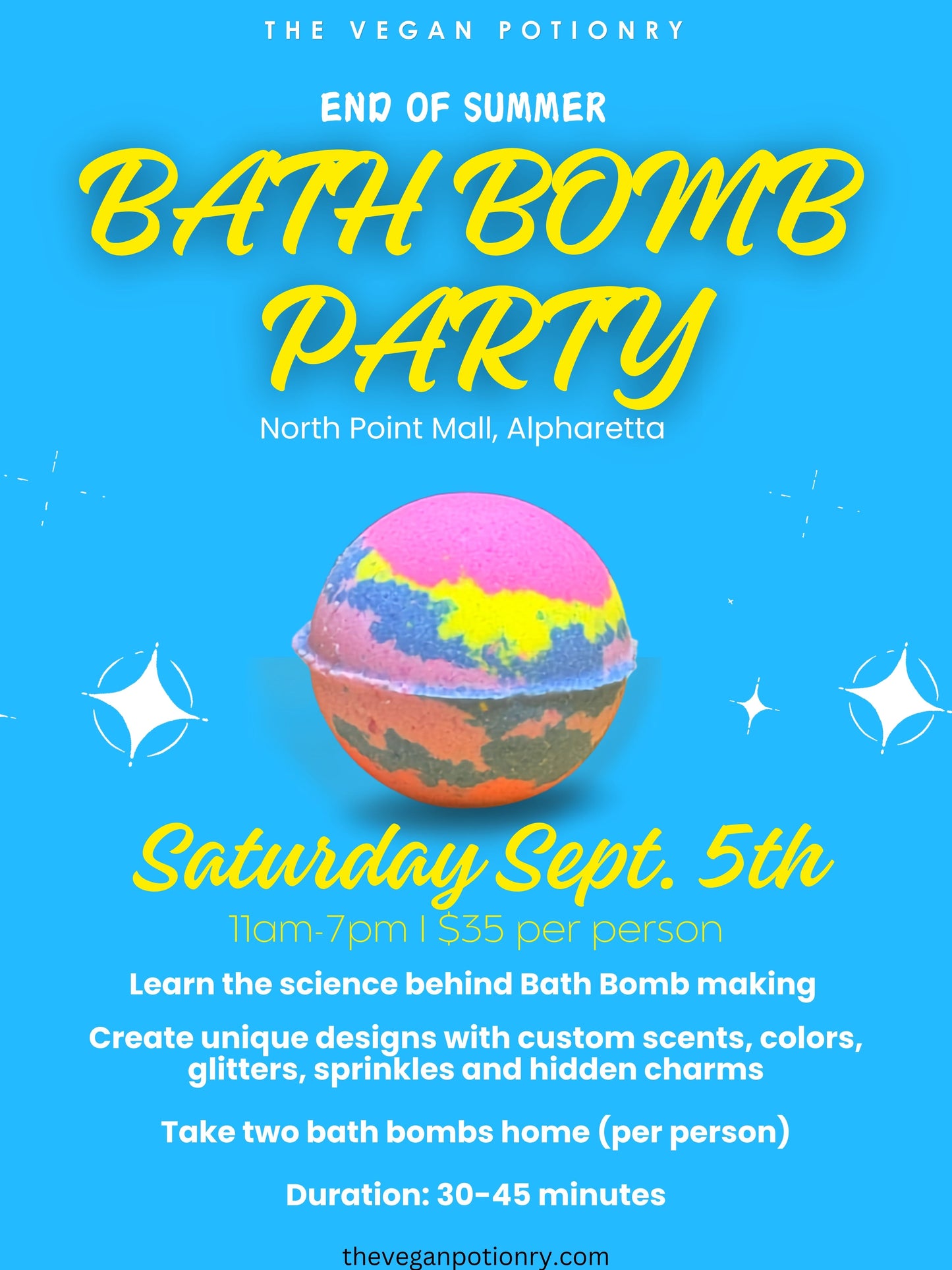 Bath Bomb Party | Sep 5th 11am-7pm | THE VEGAN POTIONRY WORKSHOP