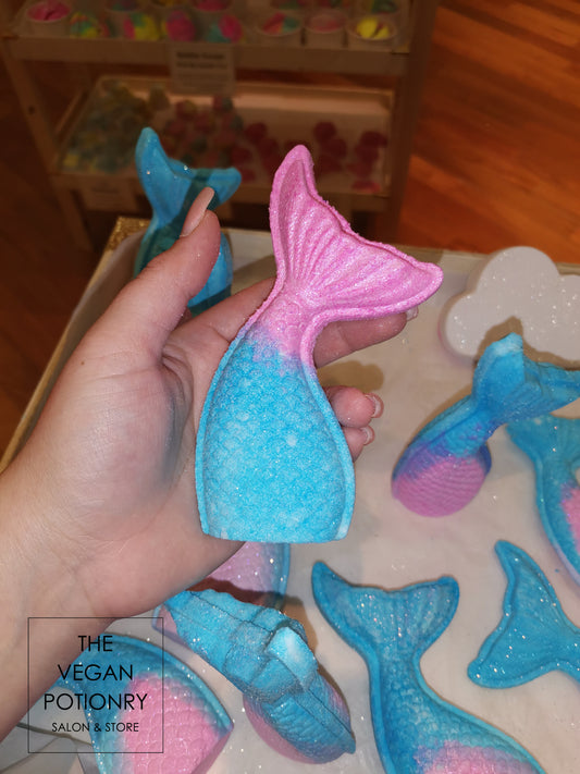Mermaid Tail Bath Bombs with Biodegradable Glitter | The Vegan Potionry