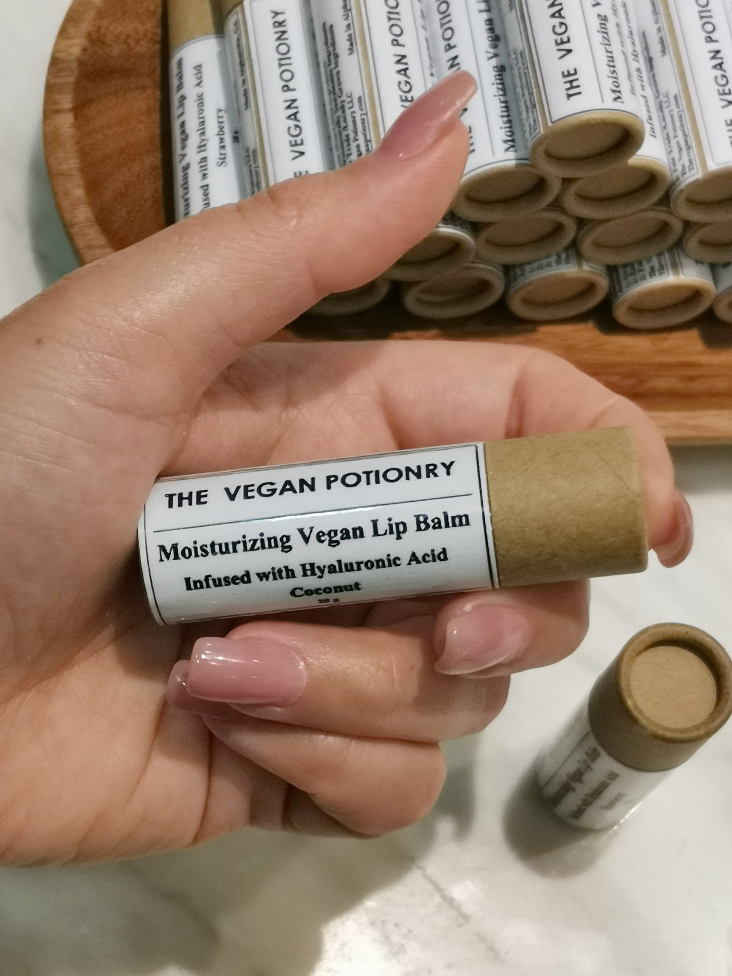 Moisturizing Vegan Lip Balm Infused with Hyaluronic Acid | Strawberry | Coconut | THE VEGAN POTIONRY