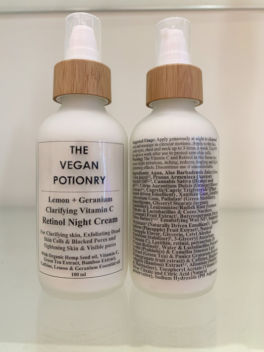 Lemon + Geranium Clarifying Vitamin C Retinol Night Cream  | The Vegan Potionry |